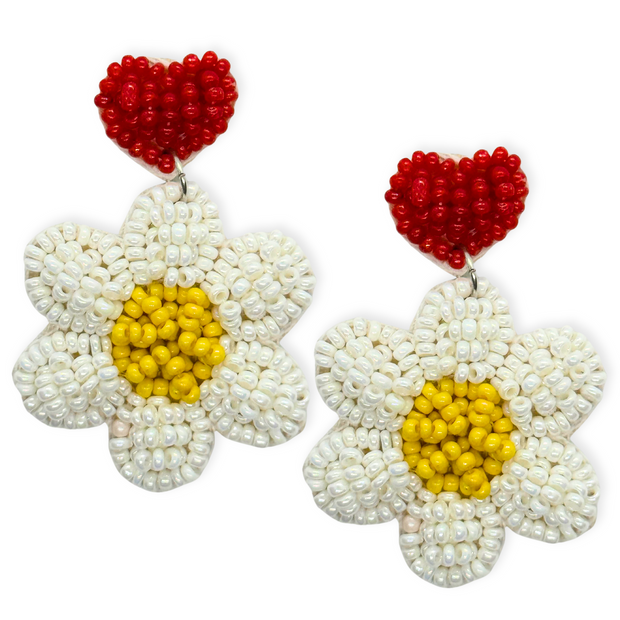 White Heart Flower Earrings Handmade Dangle Women Jewelry