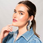 Grey Gold Statement Wing Earrings 