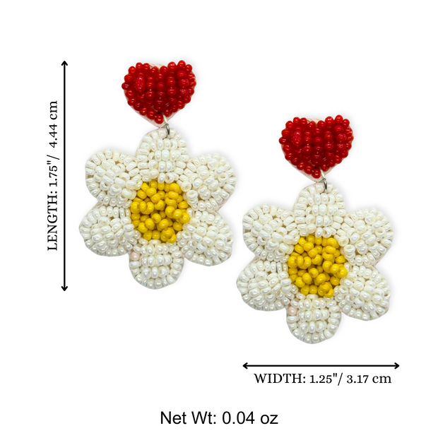 White Heart Flower Earrings Handmade Dangle Women Jewelry