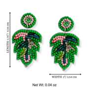 Tropical Leaf Green Earrings Handmade Beaded Jewelry