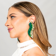 Green Gold Statement Wing Earrings
