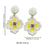 Blossom Flower Earrings White Beaded Dangle Handmade Jewelry
