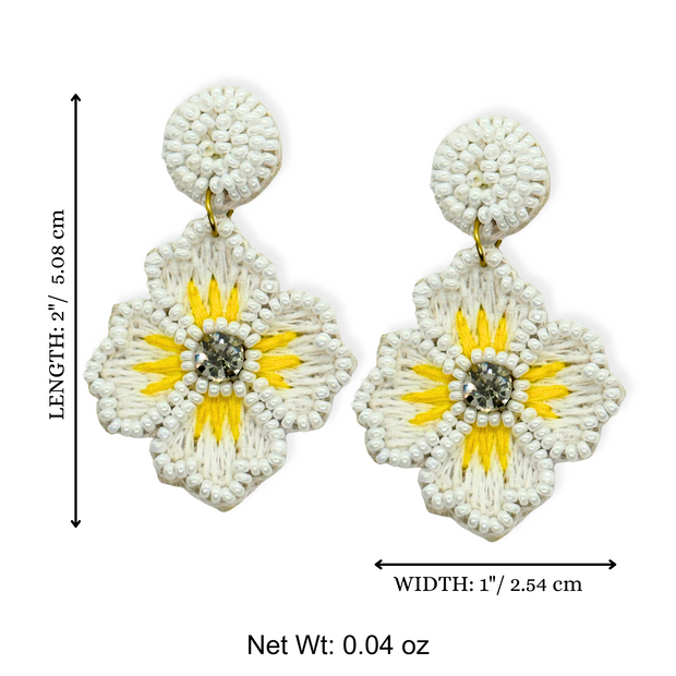 Blossom Flower Earrings White Beaded Dangle Handmade Jewelry