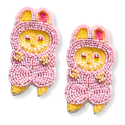 Pink Labubu Doll Earrings Handmade Beaded Jewelry