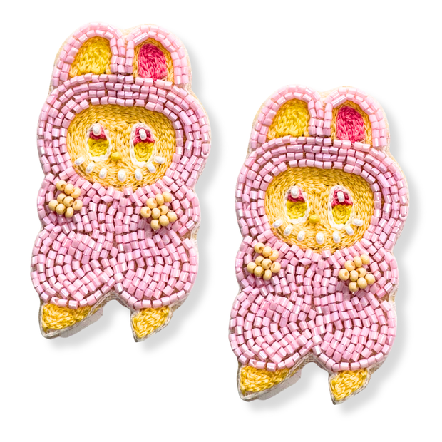 Pink Labubu Doll Earrings Handmade Beaded Jewelry