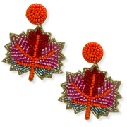 Maple Leaf Earrings Autumn Handmade Beaded Charm Jewelry