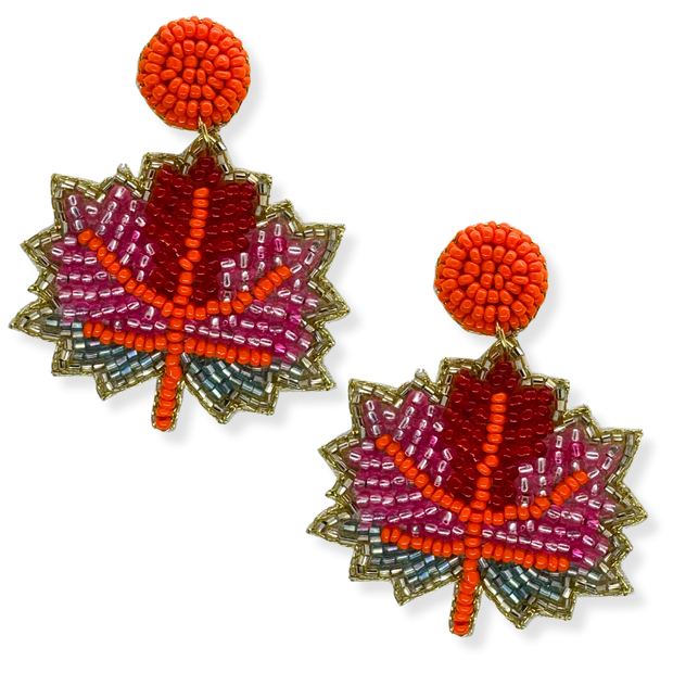 Maple Leaf Earrings Autumn Handmade Beaded Charm Jewelry
