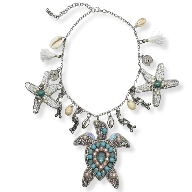 Sea Turtle Charm Handmade Beaded Starfish Jewelry Necklace