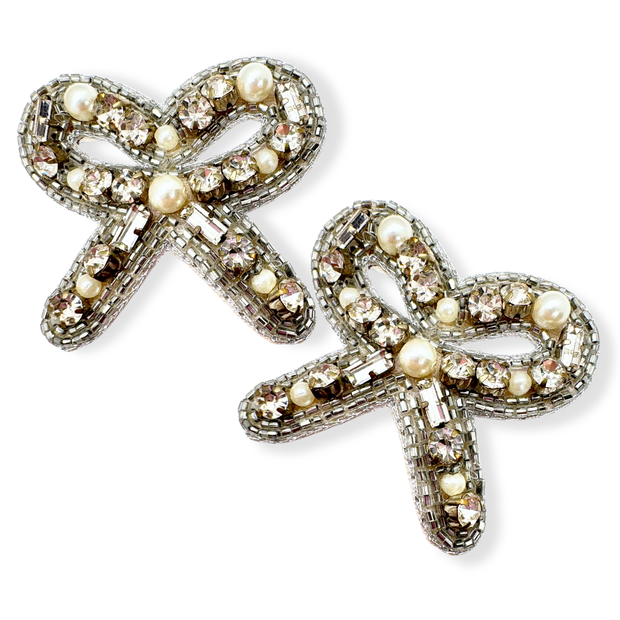 Crystal Bow Earrings Handmade Pearl Women Jewelry