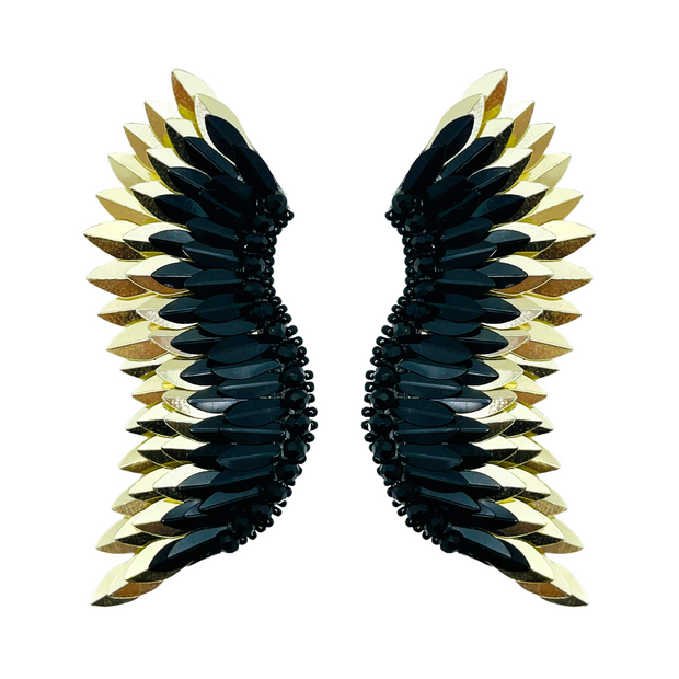 Statement Wing Earrings - Black Gold