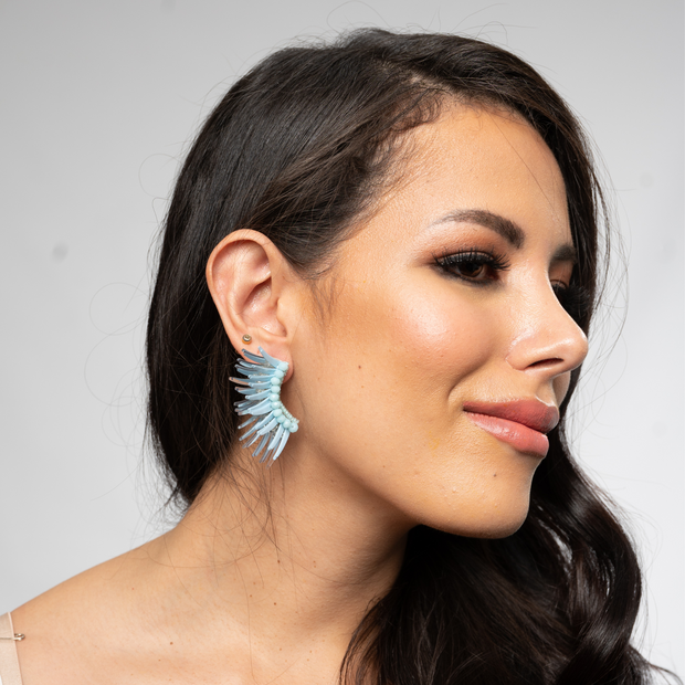 Ice Blue Silver Angel Wing Earrings