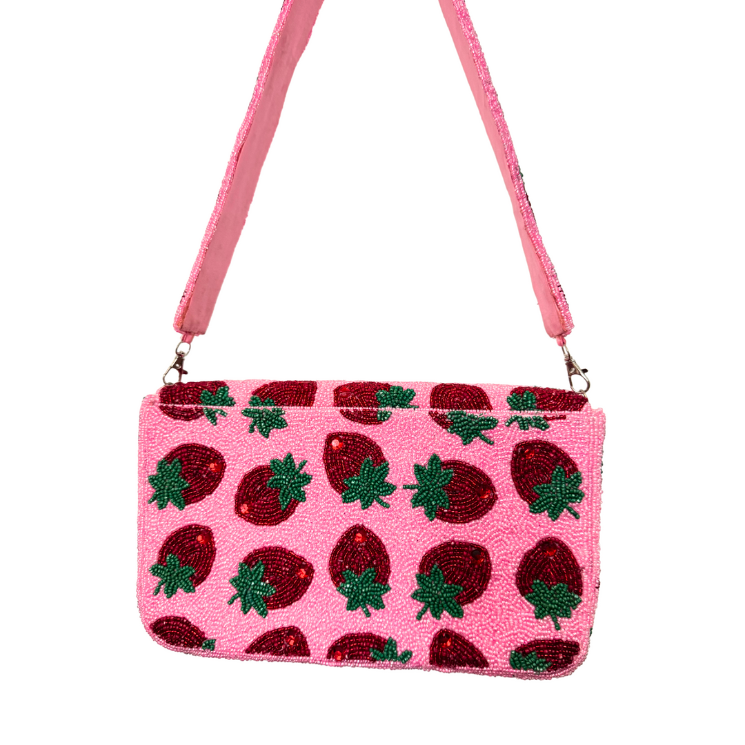 Pink Strawberry Beaded Handbag | Zara Fruit Purse | Y2K