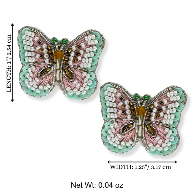 Butterfly Charm Earrings Handmade Beaded Jewelry Pink Green