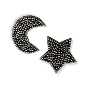 Moon Star Earrings Handmade Beaded Charm Jewelry in Black Silver