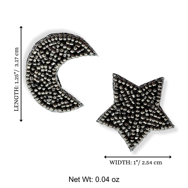 Moon Star Earrings Handmade Beaded Charm Jewelry in Black Silver