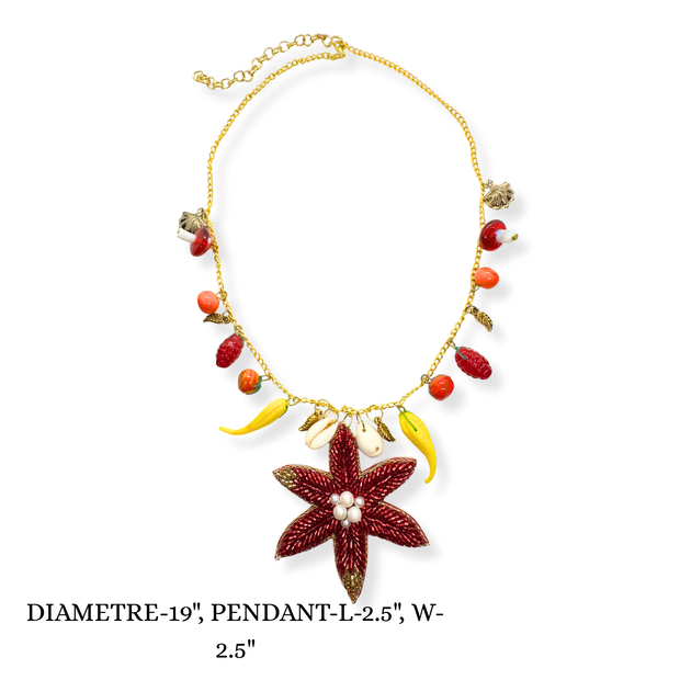 Handmade Beaded Flower Necklace Charm Jewelry with Fruit Pendants