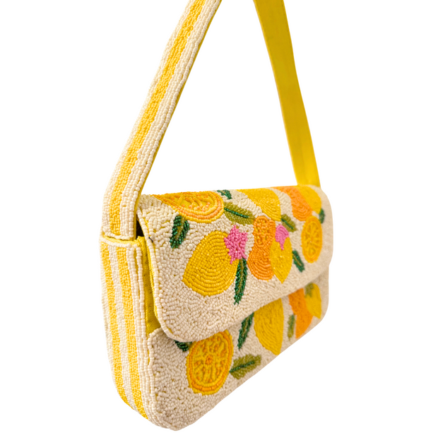 Lemon Beaded Shoulder Bag-Handmade Summer Cocktail Party Purse