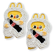 White Labubu Doll Earrings Handmade Beaded Jewelry