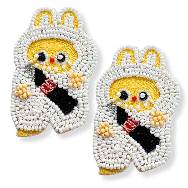 White Labubu Doll Earrings Handmade Beaded Jewelry