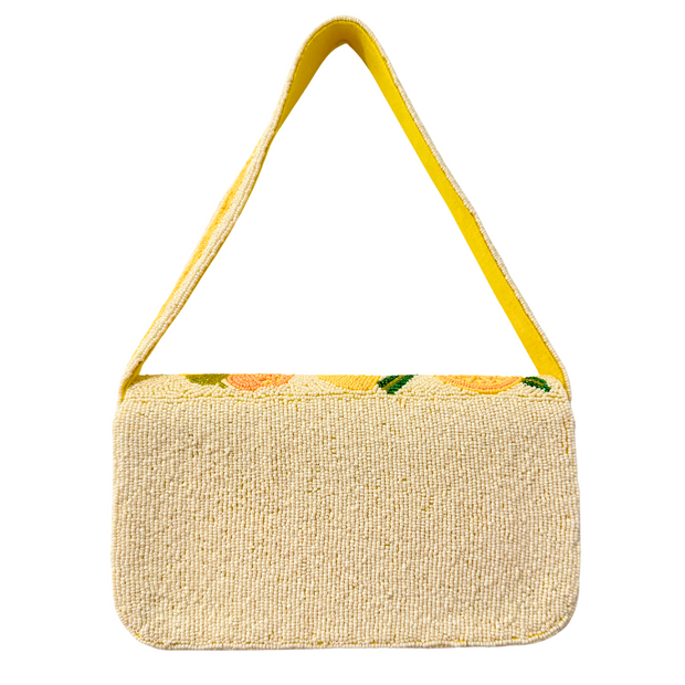 Lemon Beaded Shoulder Bag-Handmade Summer Cocktail Party Purse