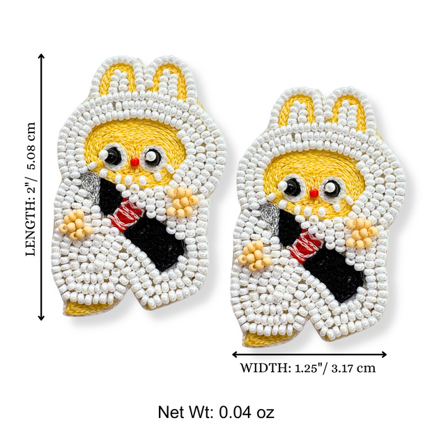 White Labubu Doll Earrings Handmade Beaded Jewelry