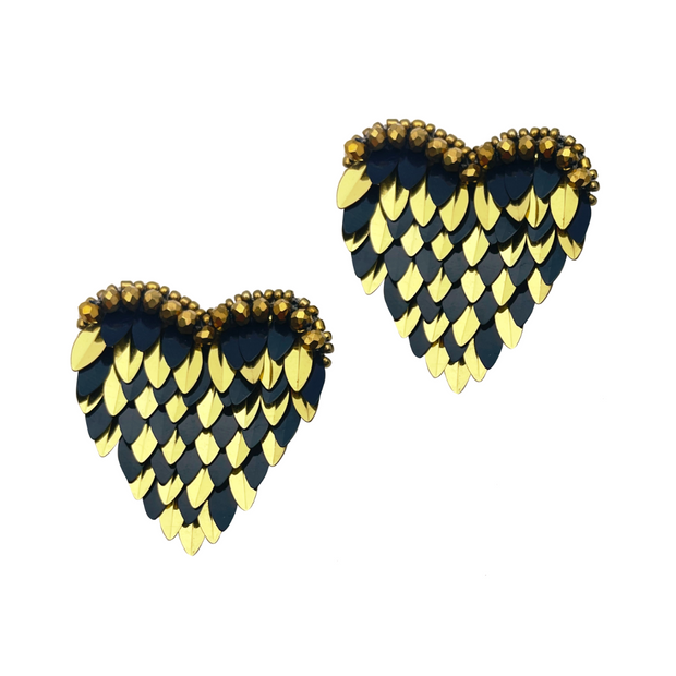 Black & Gold Heart Earrings 