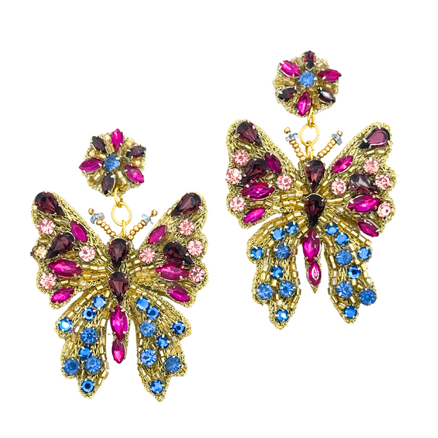 Gold Crystal Butterfly Earrings  - Gold Crystal Earrings