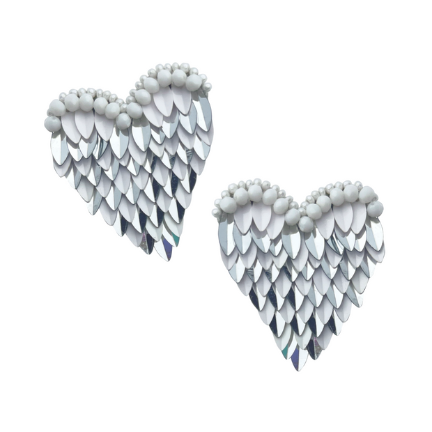 White and Silver Heart Earrings