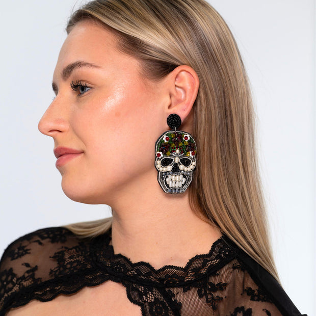 Day of the Dead Handmade Beaded Sugar Skull Statement Earrings