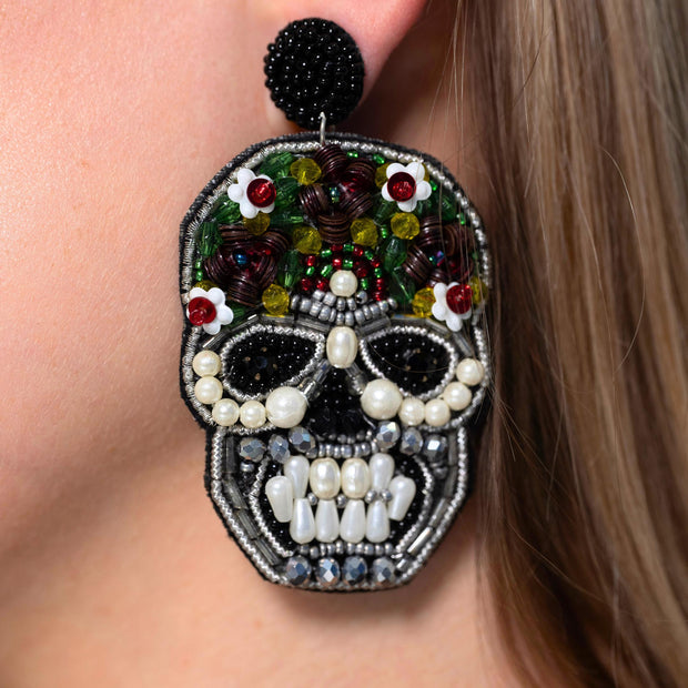 Day of the Dead Handmade Beaded Sugar Skull Statement Earrings