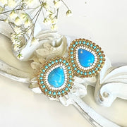 blue stone and white beaded earrings