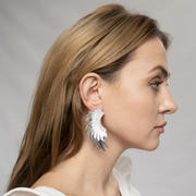 Large White Silver Angel Wing Earrings 