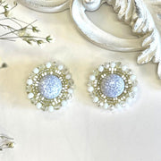 White and blue statement stud earrings