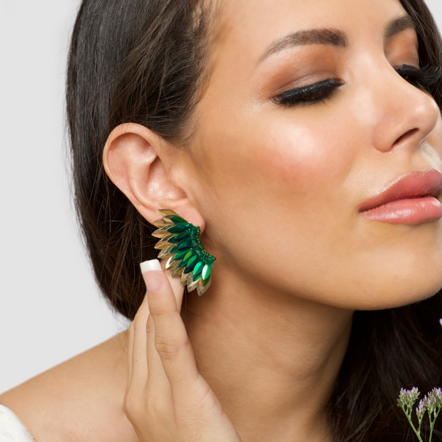 Small Wing Earrings-Green Gold