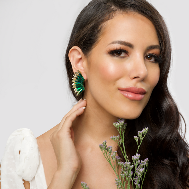 Small Wing Earrings-Green Gold