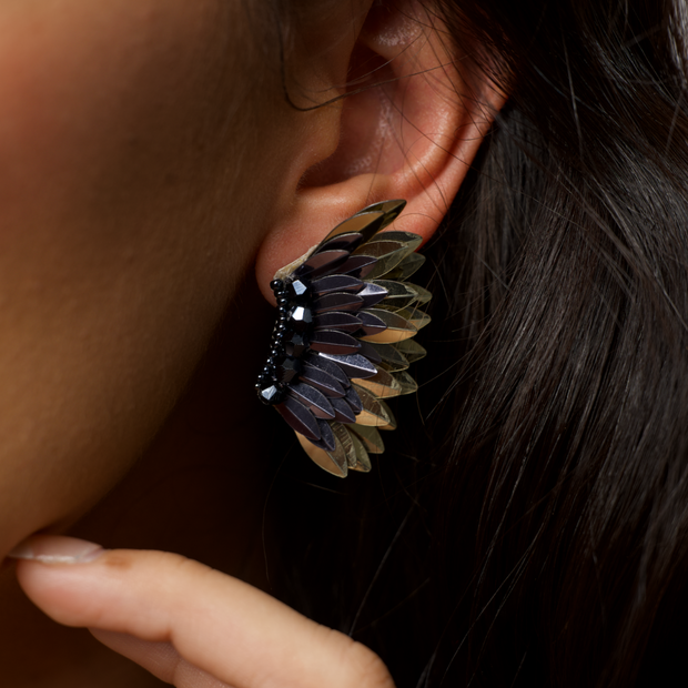 Small Wing Earrings-Gray Gold