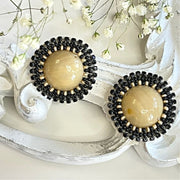 black and gold beaded stud earrings