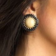 black and gold beaded statement earrings