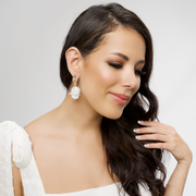 Floral Shell Dangle Earrings-White