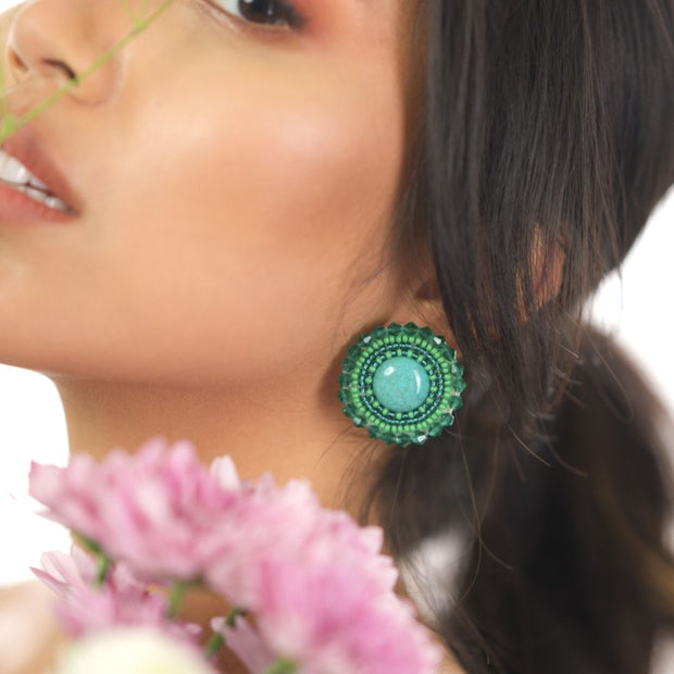 Green Round earrings