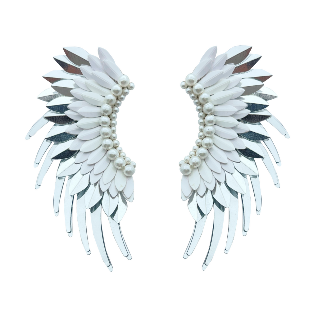 Large White Silver Angel Wing Earrings | Silver stud earrings