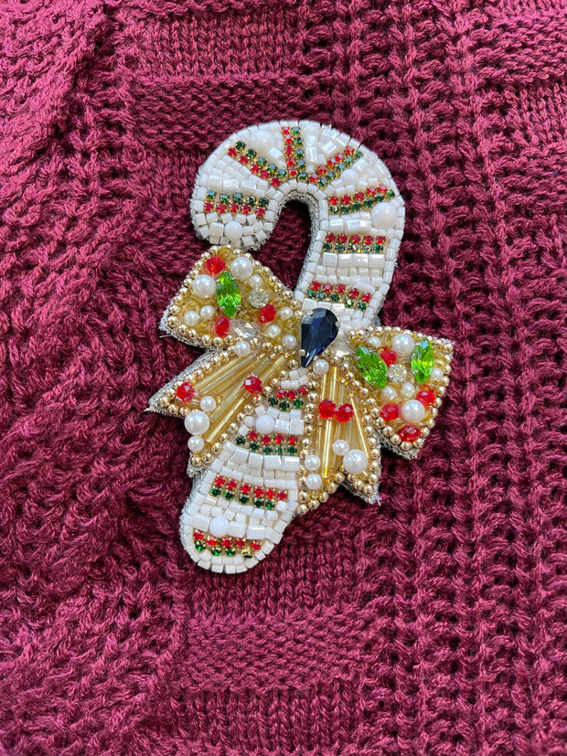 candy cane embellished brooch