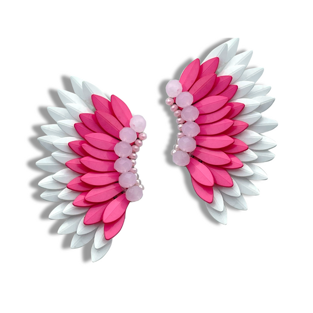 Small Wing Earrings-Pink White