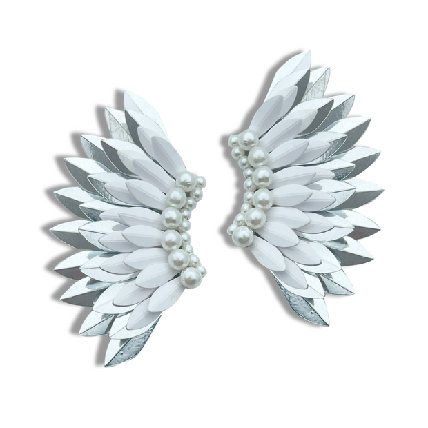 Small Wing Earrings-White Silver