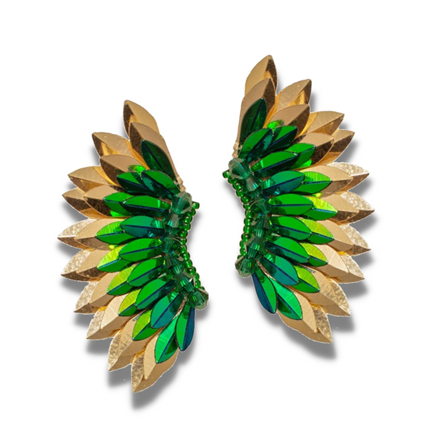 Small Wing Earrings-Green Gold