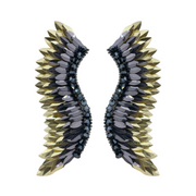 Grey Gold Statement Wing Earrings 