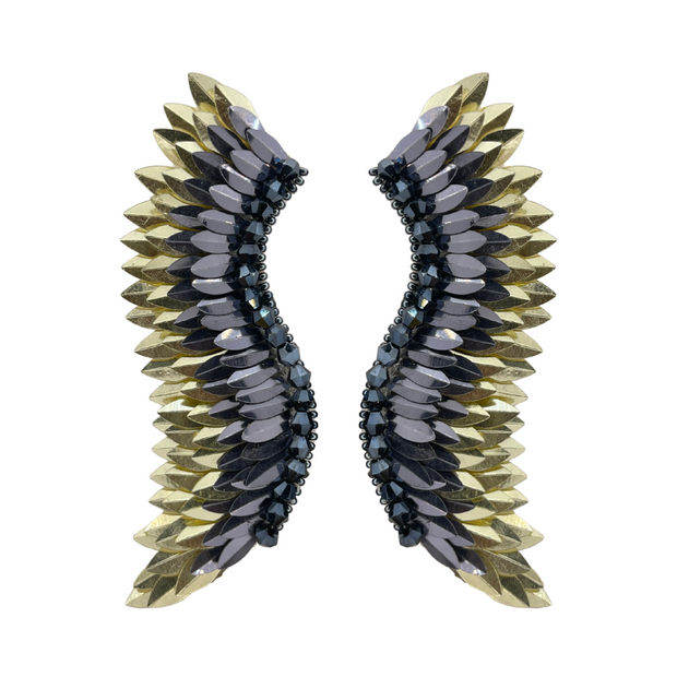 Grey Gold Statement Wing Earrings 