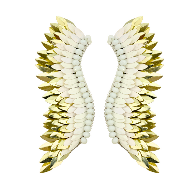 White Gold Statement Wing Earrings 