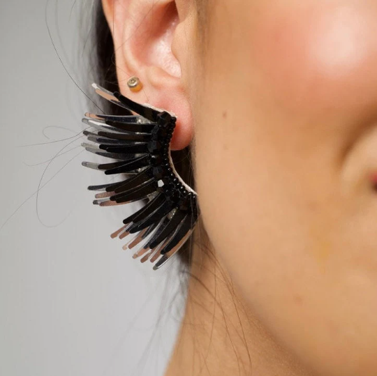 Black Silver Angel Wing Earrings